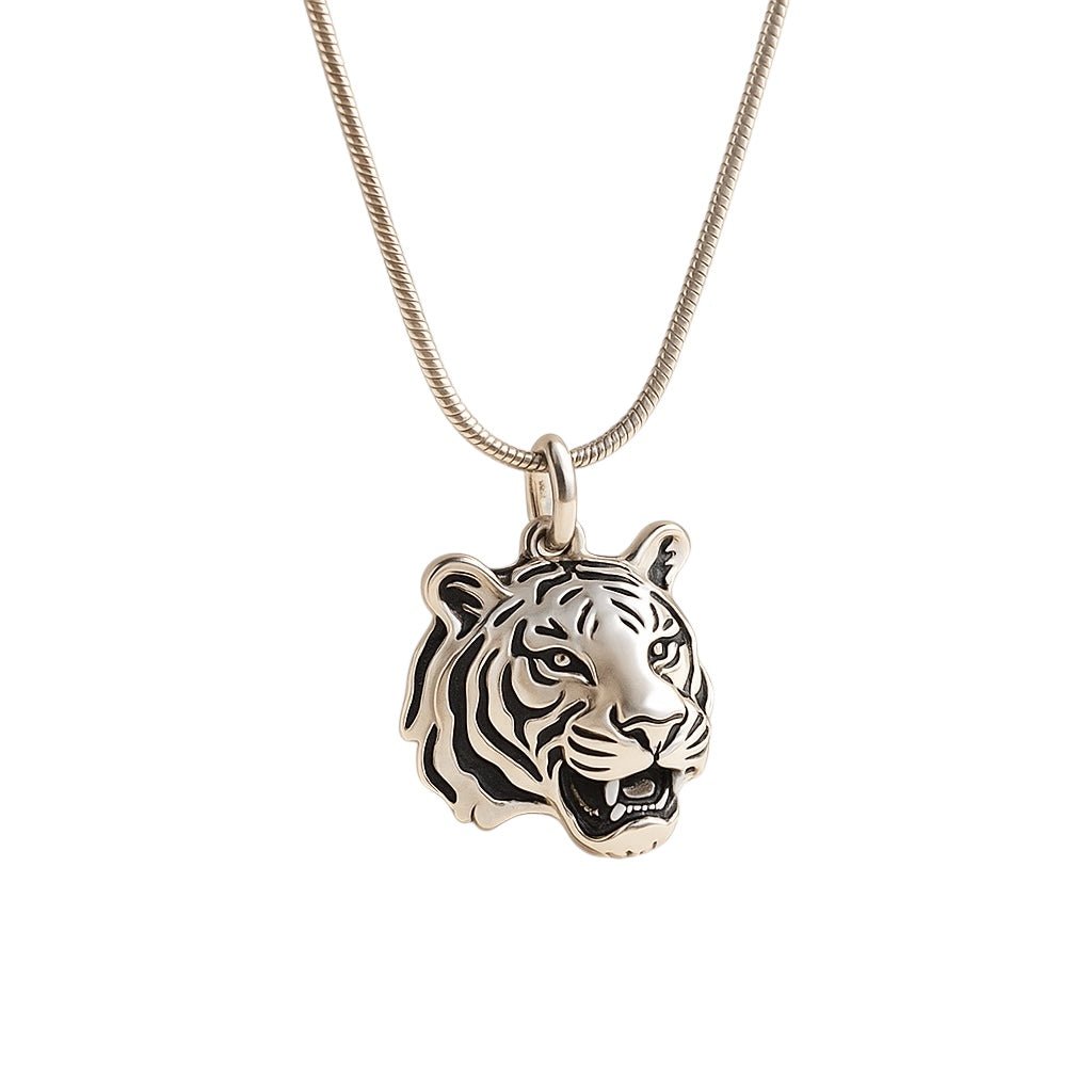Tiger Head Sterling Silver Necklace -