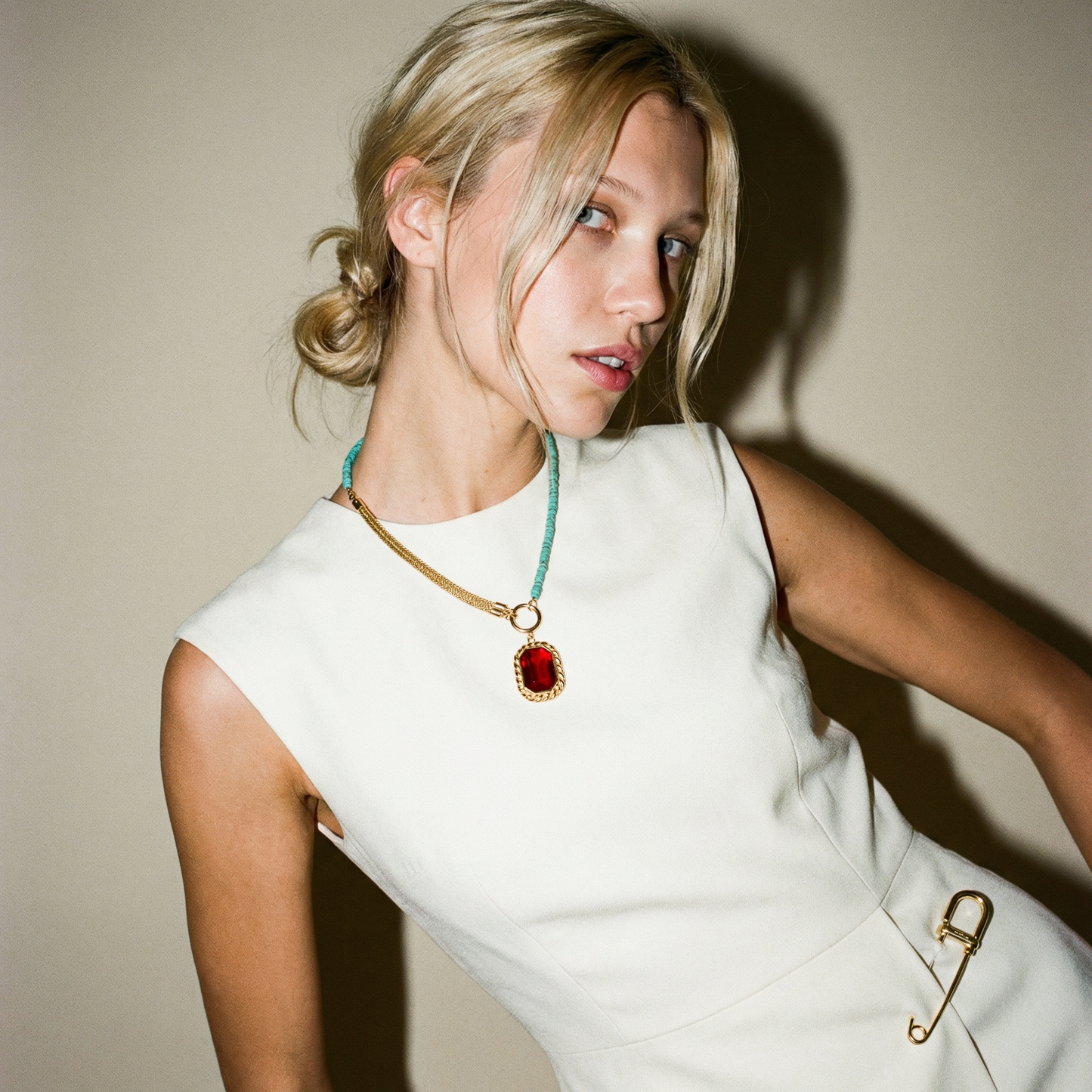 Vintage Bespoke Turquoise Gold and Hot Pink Necklace