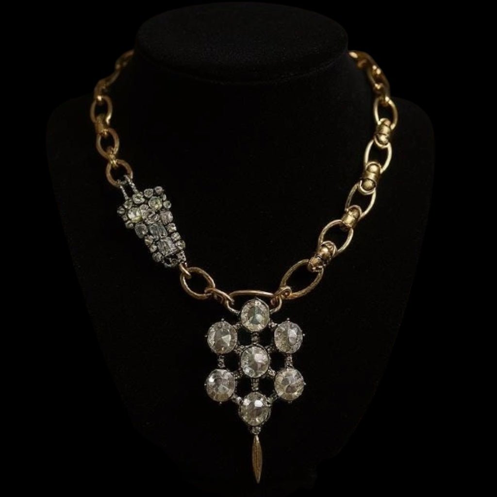 Vintage Bespoke Antique Gold and Diamante Necklace - Necklace