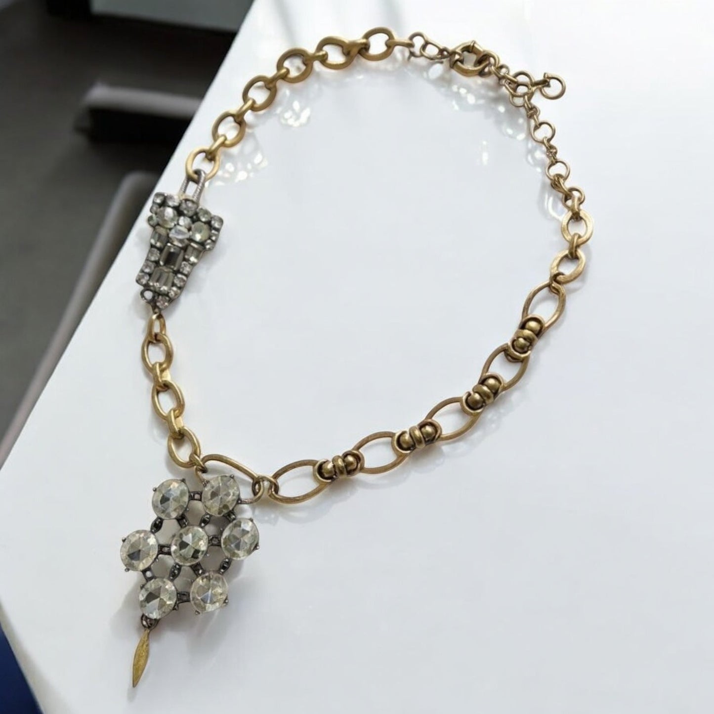 Vintage Bespoke Antique Gold and Diamante Necklace - Necklace
