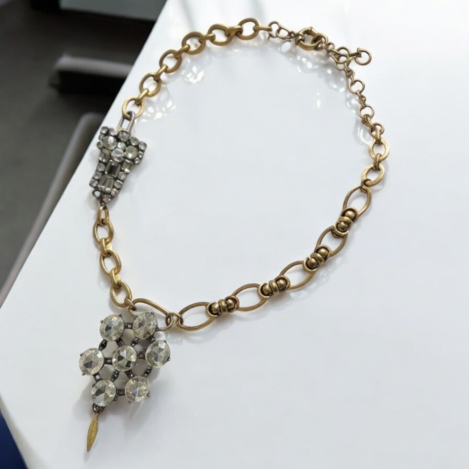 Vintage Bespoke Antique Gold and Diamante Necklace - Necklace