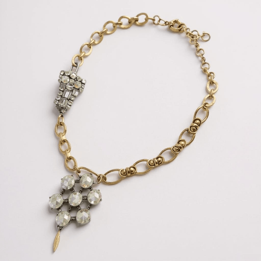 Vintage Bespoke Antique Gold and Diamante Necklace - Necklace