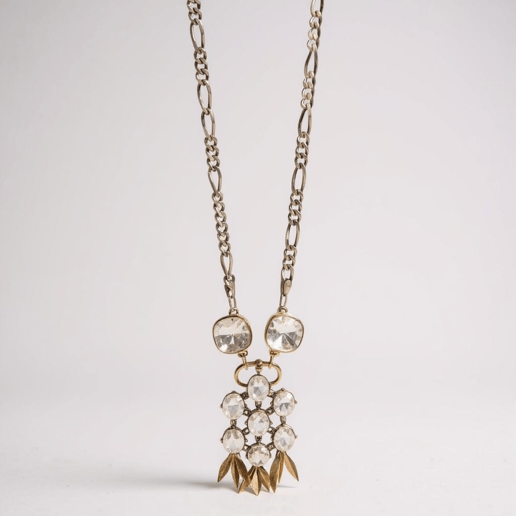 Vintage Bespoke Antique Gold and Sterling Silver Statement Long Necklace - Necklace