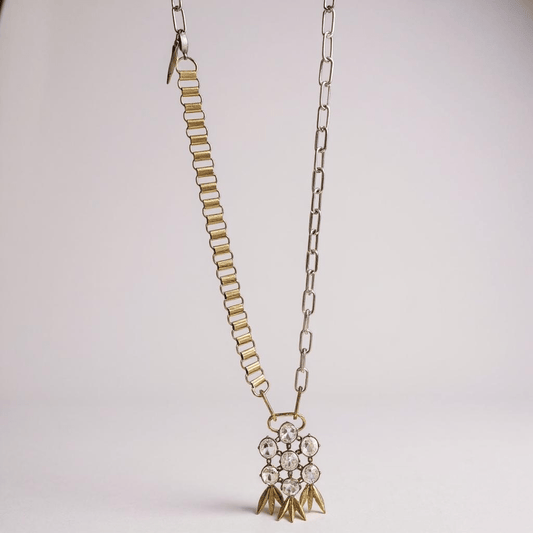 Vintage Bespoke Antique Gold and Sterling Silver Statement Long Necklace - Necklace