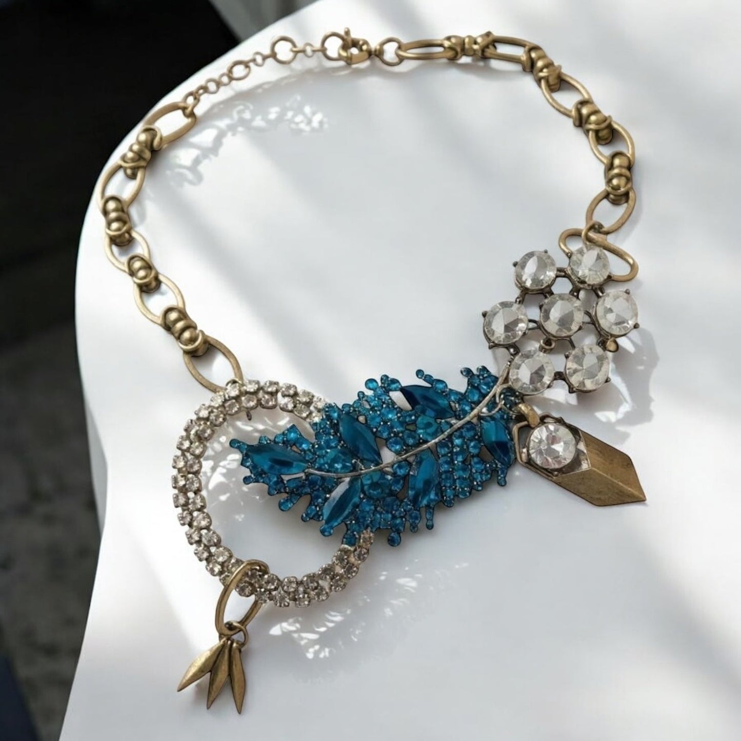 Vintage Bespoke Lagoon Leaf Statement Necklace -