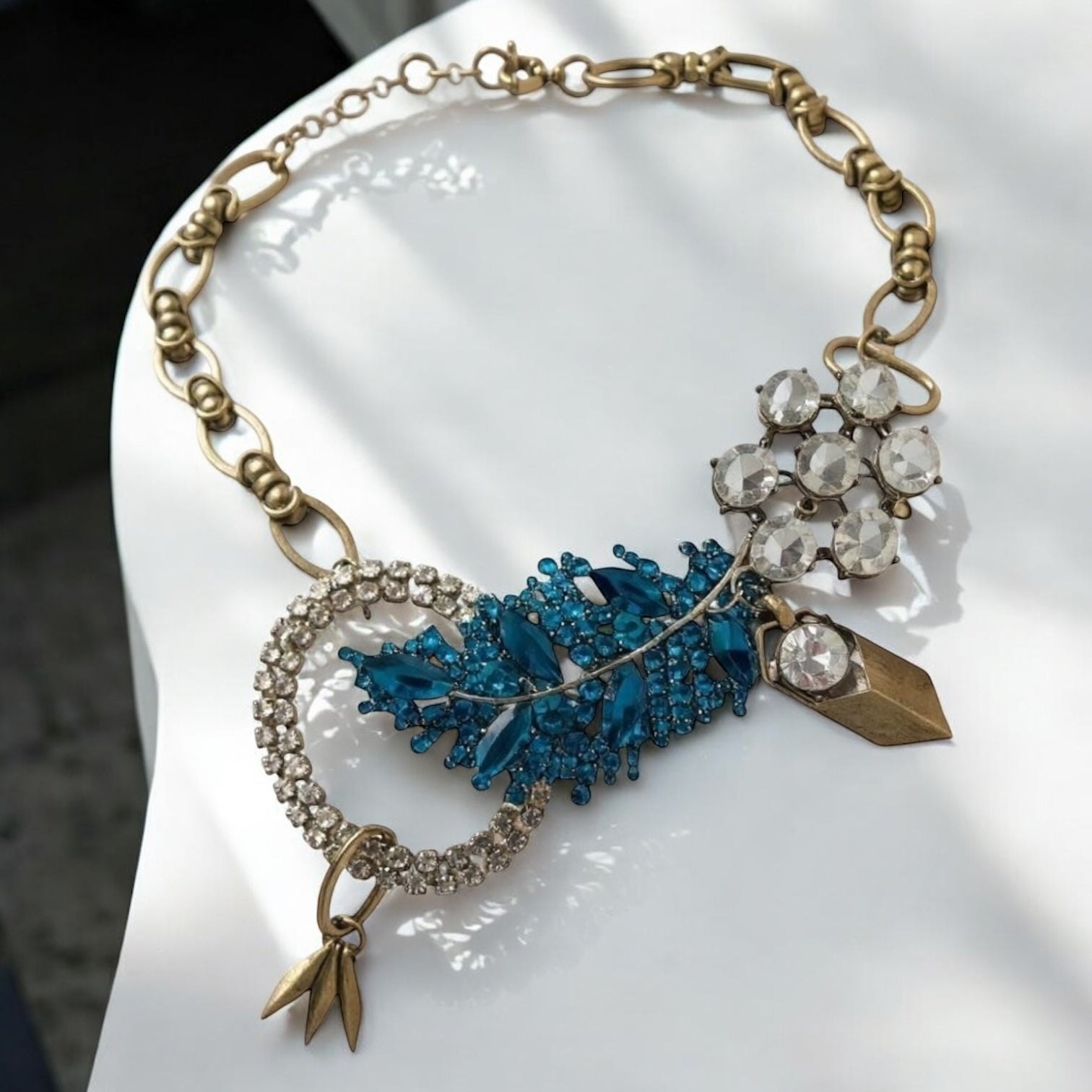 Vintage Bespoke Lagoon Leaf Statement Necklace -