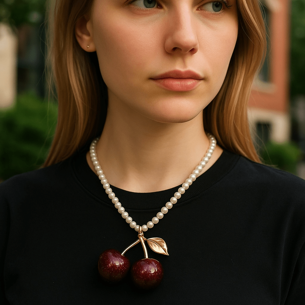 Vintage Bespoke Pearl and Cherry Statement Necklace -