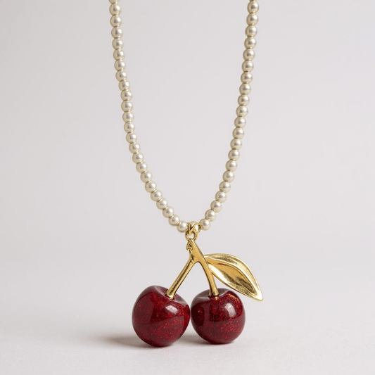 Vintage Bespoke Pearl and Cherry Statement Necklace -