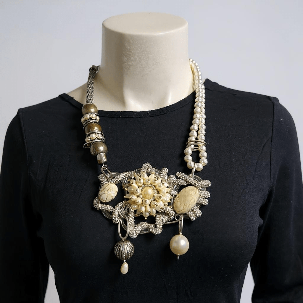 Vintage Bespoke Pearl and Silver Necklace - Necklace