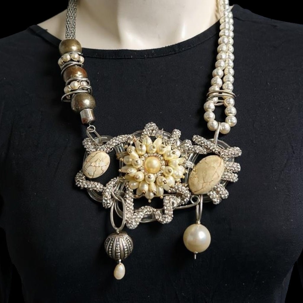Vintage Bespoke Pearl and Silver Necklace - Necklace