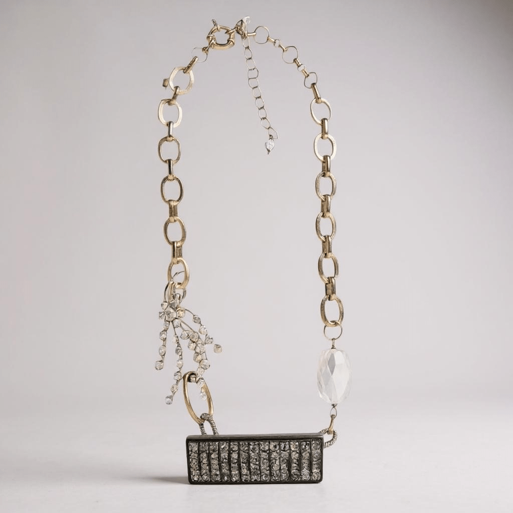 Vintage Bespoke Rectangle Silver and Gold Necklace - Necklace