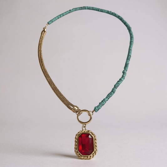 Vintage Bespoke Turquoise Gold and Hot Pink Necklace - Necklace