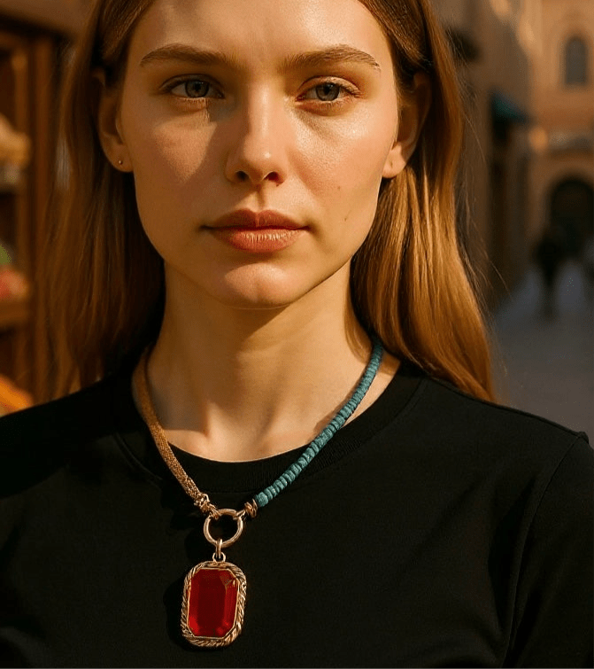 Vintage Bespoke Turquoise Gold and Hot Pink Necklace - Necklace