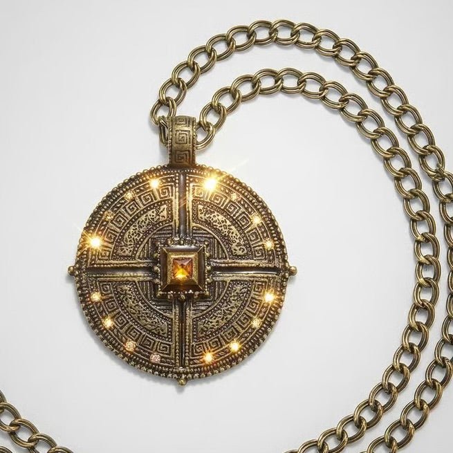 Vintage Brass Pendant Statement Necklace - Necklace