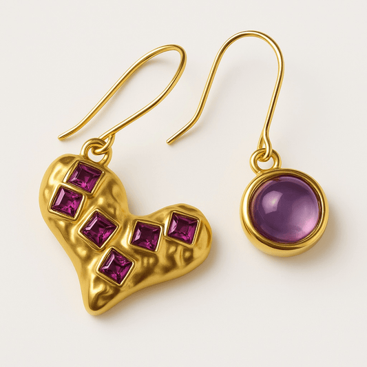 Violet and Gold Heart Earrings - earrings