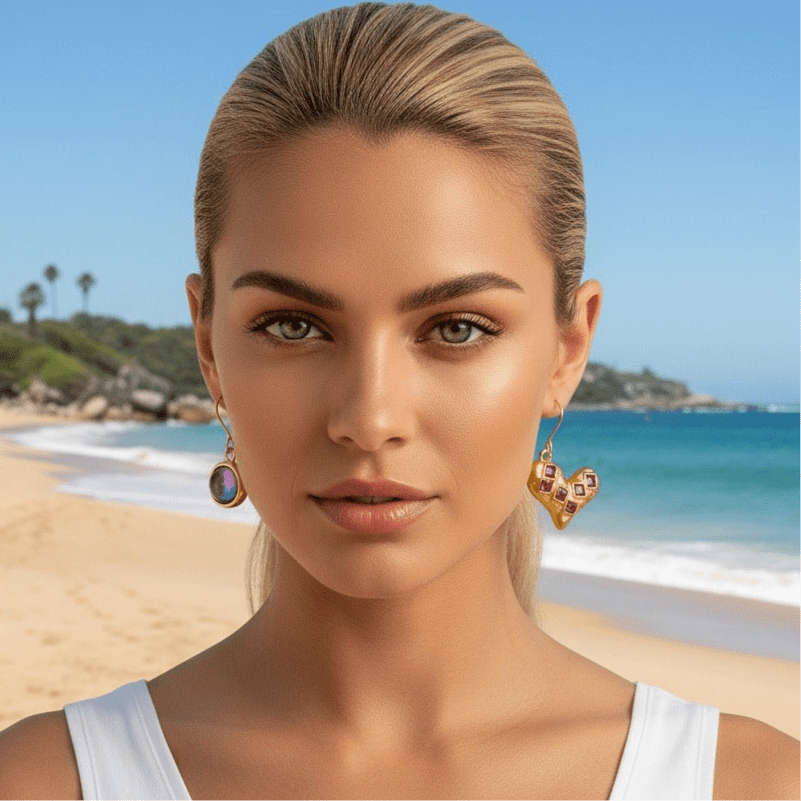 Violet and Gold Heart Earrings - earrings