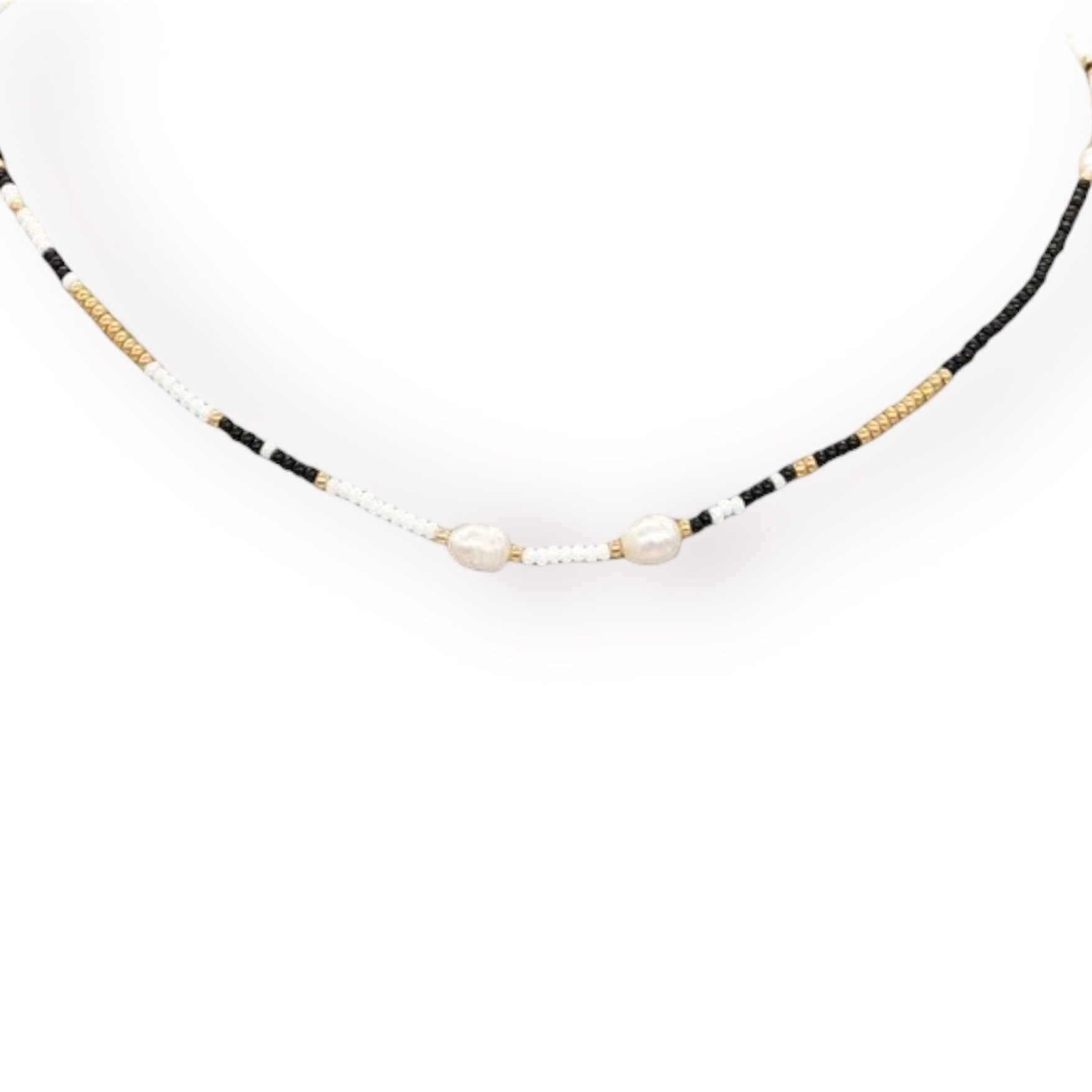 El Mariachi Beaded Black Gold and Pearl Necklace-
