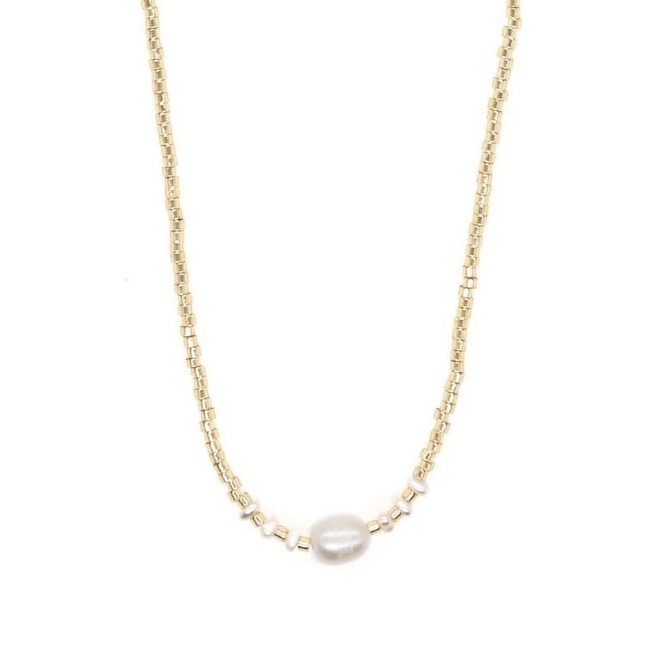 El Mariachi Beaded Pearl and Gold Necklace-