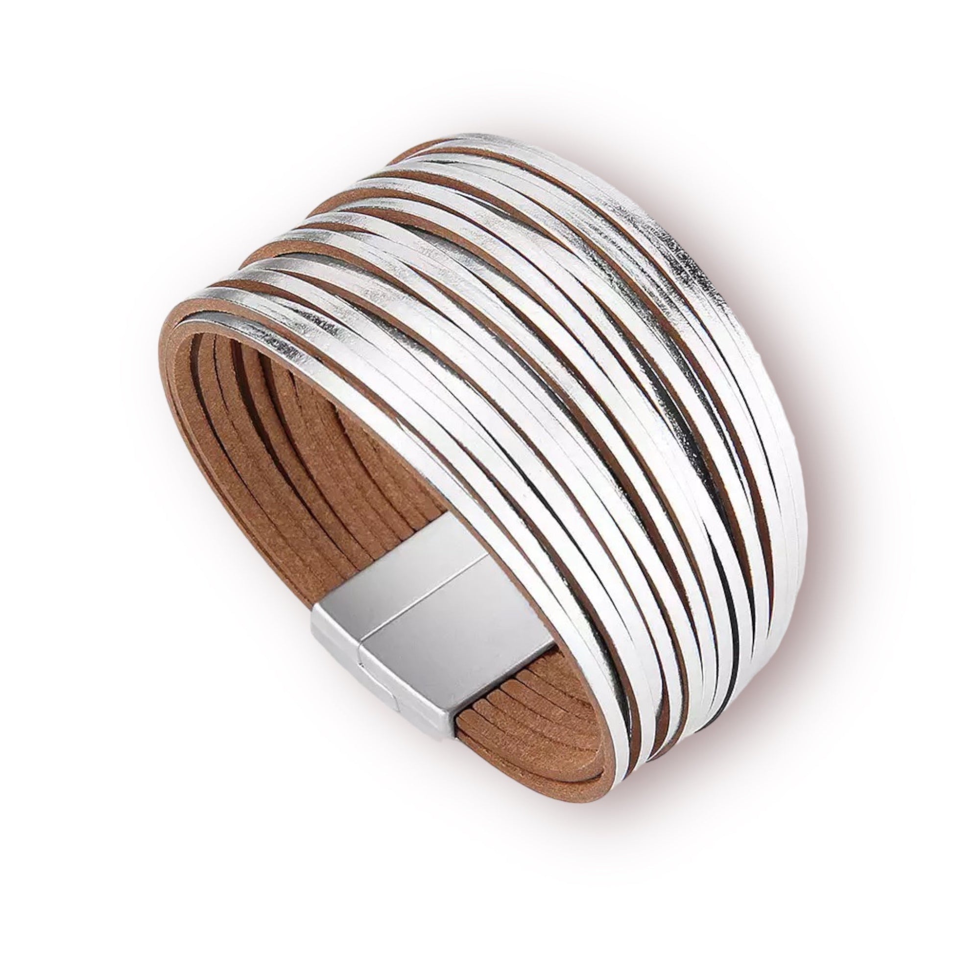 Rebel Rebel Silver Leather Cuff-Bracelet