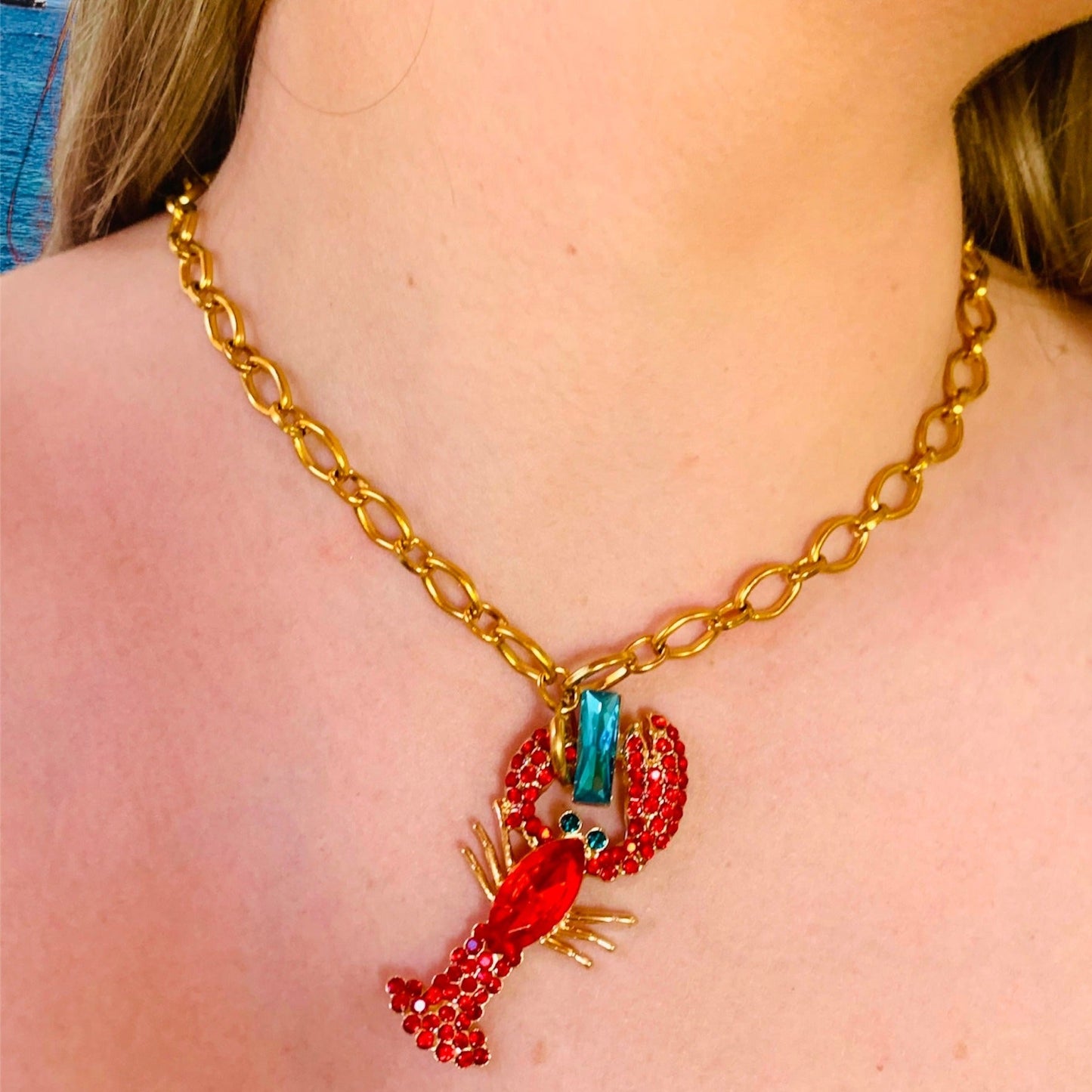 Rock Lobster Red Gold Necklace-