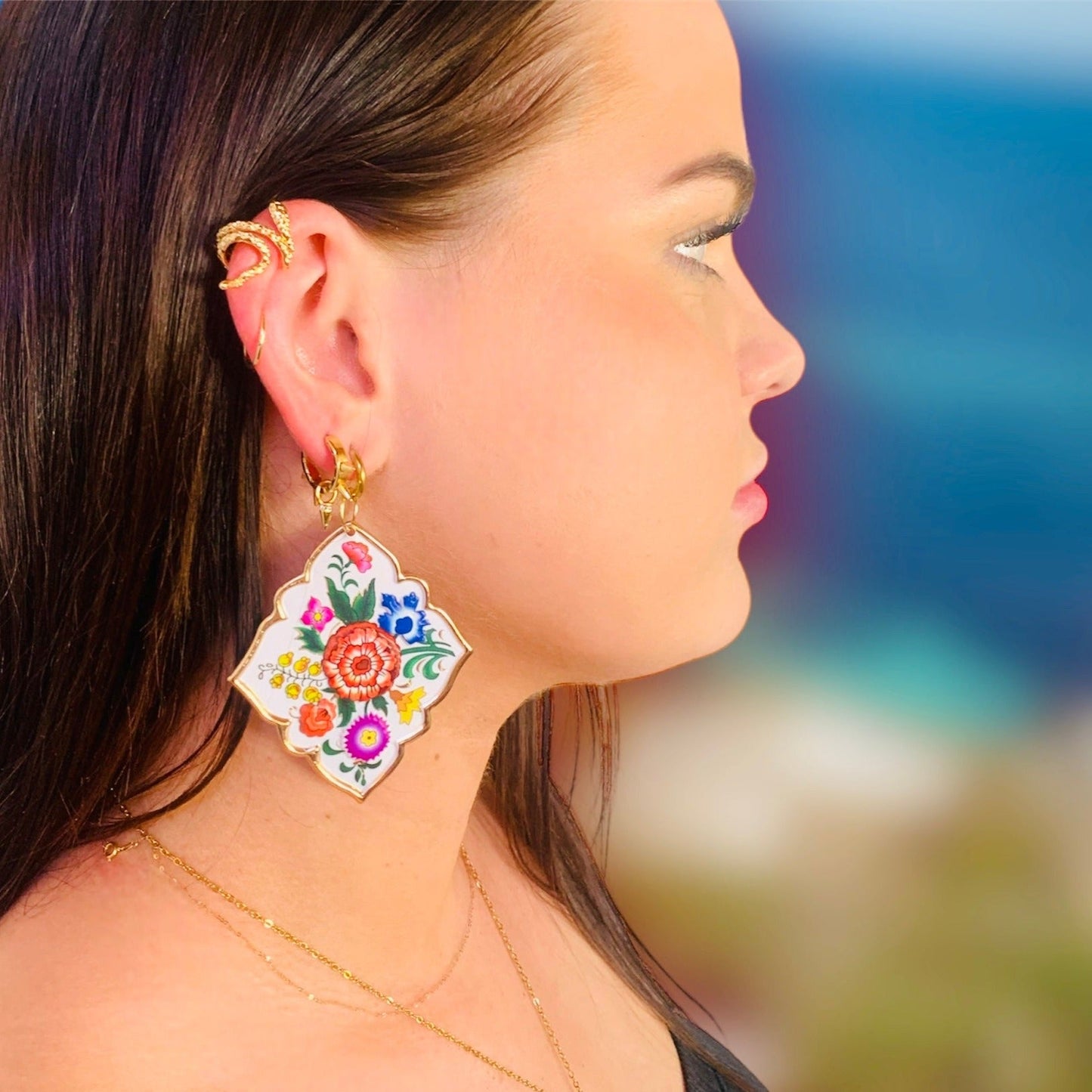 Tapestry Gold and Multi Earrings-