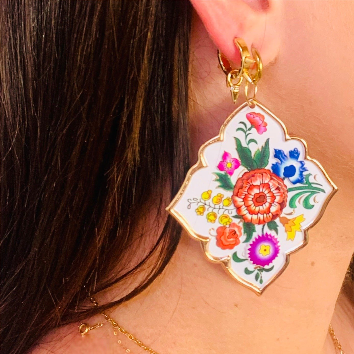 Tapestry Gold and Multi Earrings-
