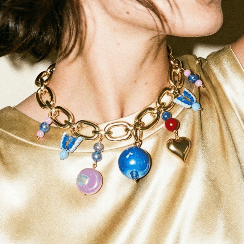 1 of 1 Ball and Chain Mega Charm Vintage Gold Necklace - 
