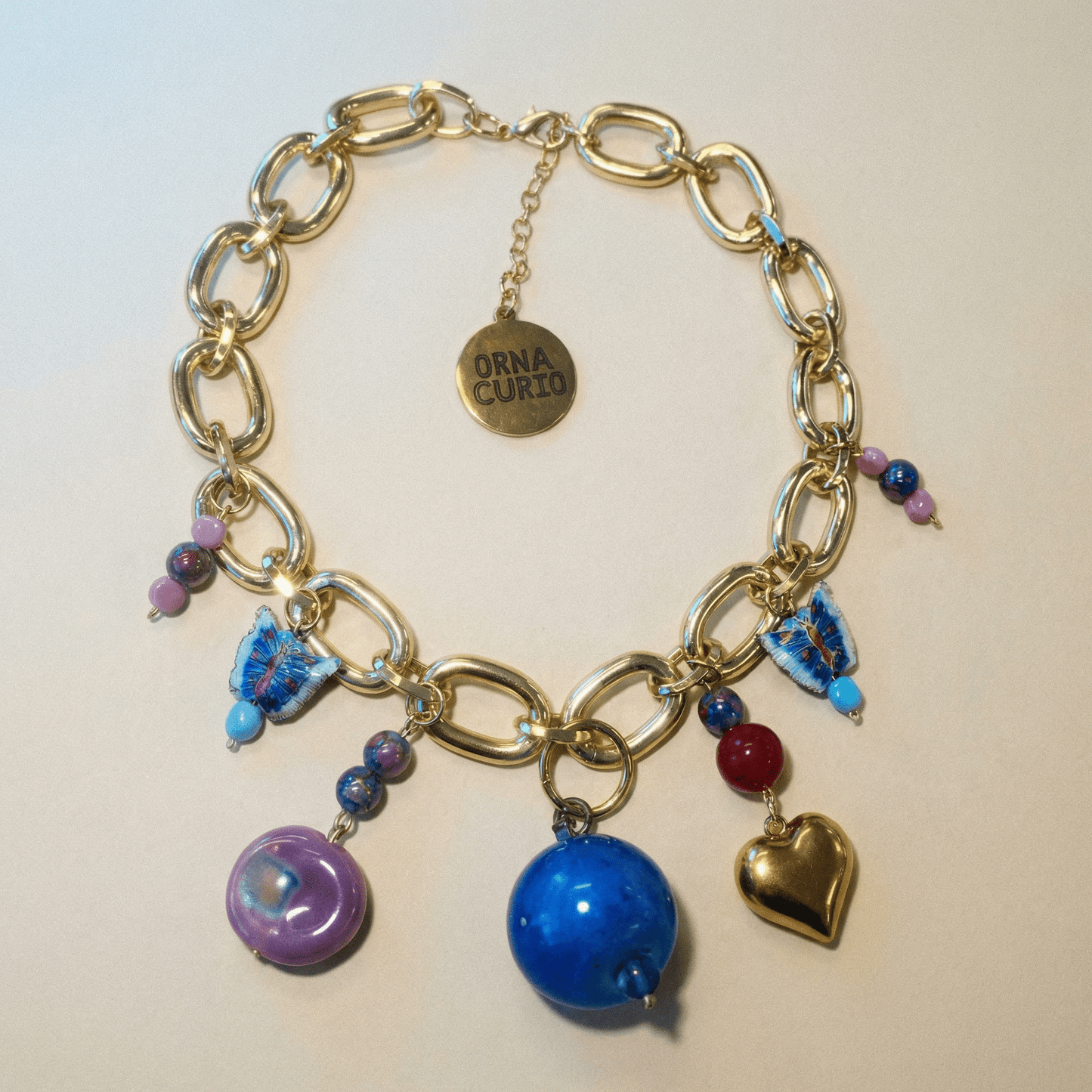 1 of 1 Ball and Chain Mega Charm Vintage Gold Necklace - 