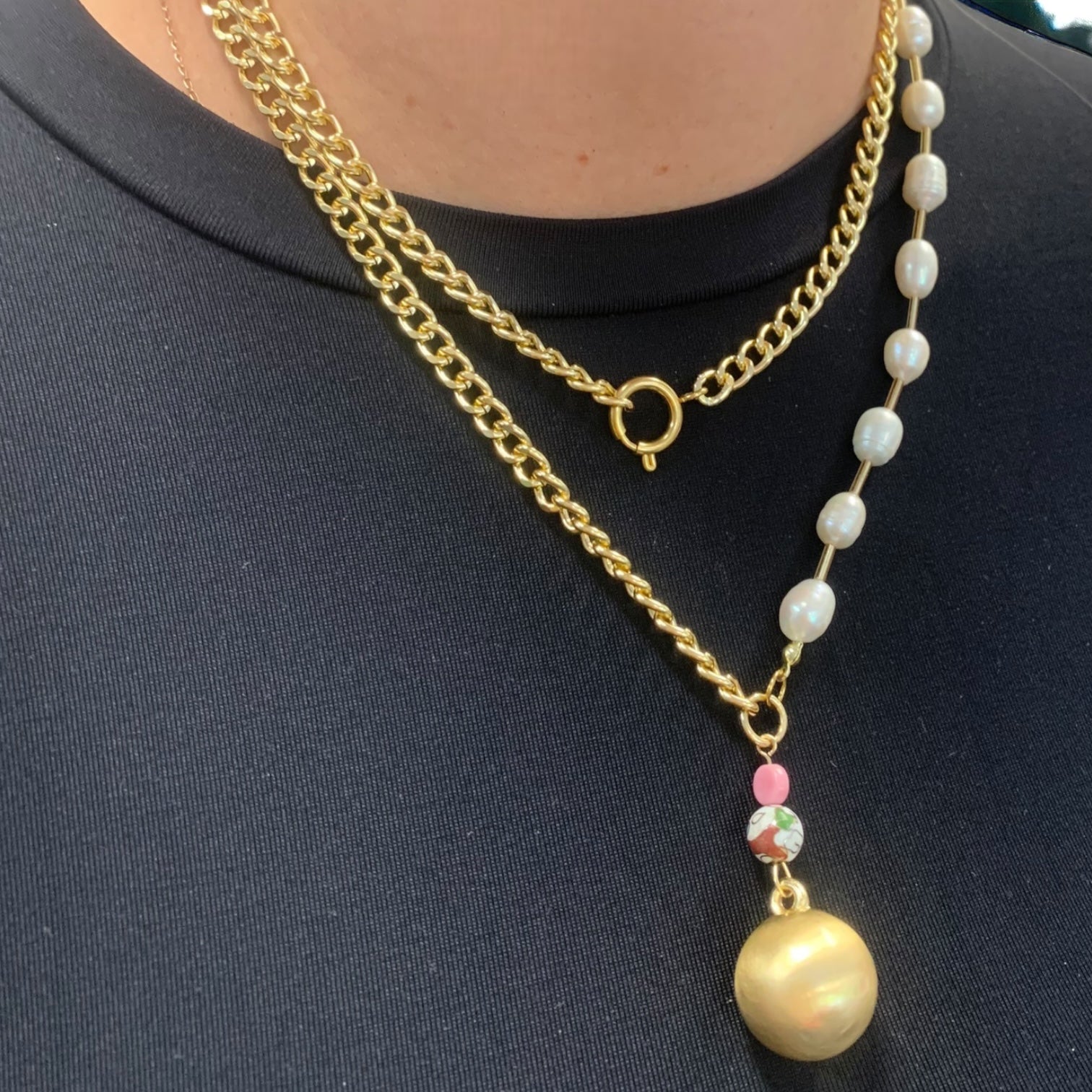 1 of 1 Bespoke Pearl and Gold Multiwear Statement Necklace-Necklace