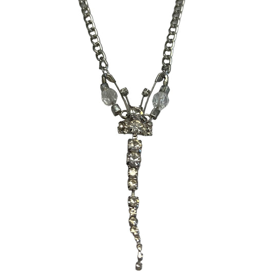 1 of 1 Diamante Butterfly Silver Multiwear Necklace-Necklace