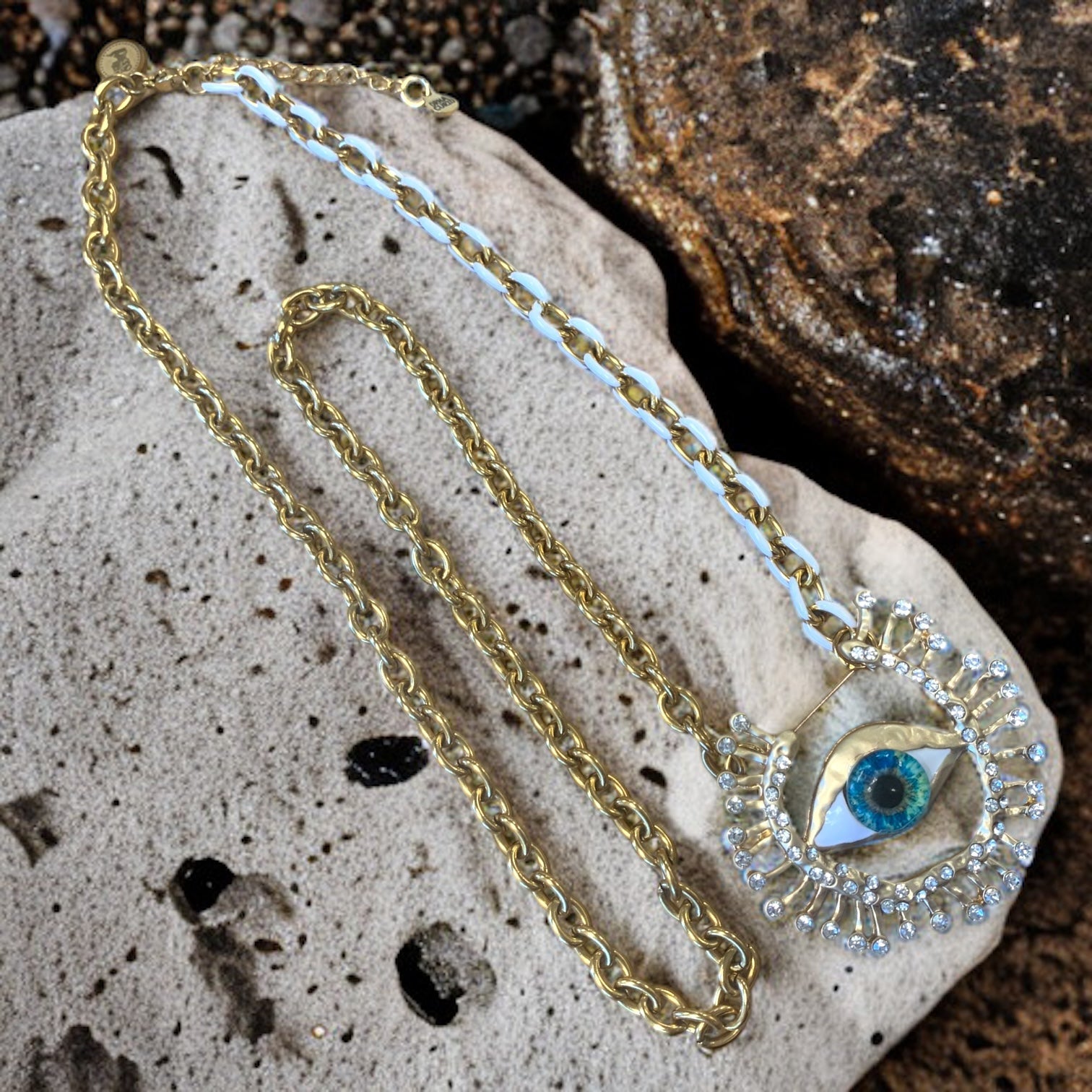 1 of 1 Evil Eye White and Gold Jolene Statement Multiwear Necklace-Necklace