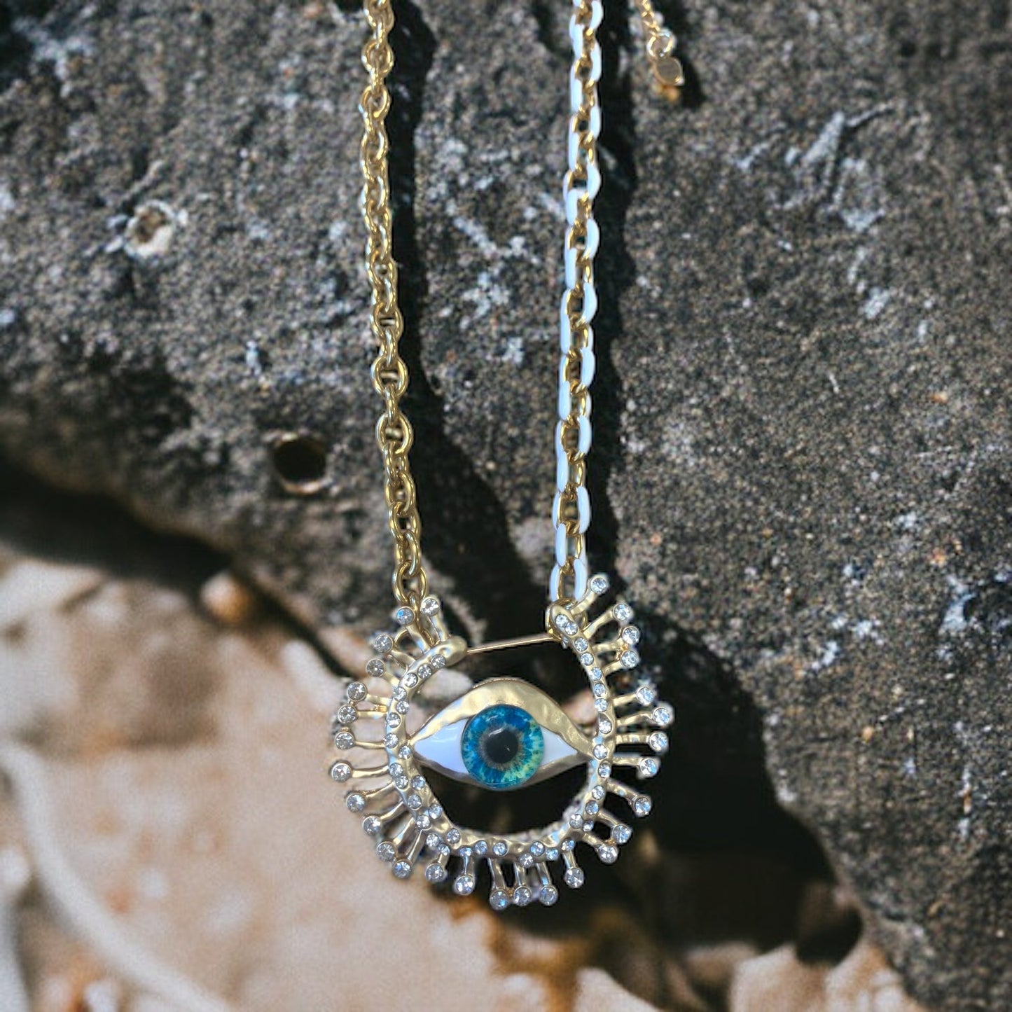 1 of 1 Evil Eye White and Gold Jolene Statement Multiwear Necklace-Necklace