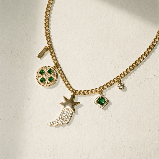 1 of 1 Gold and Moss Charm Necklace - Necklace
