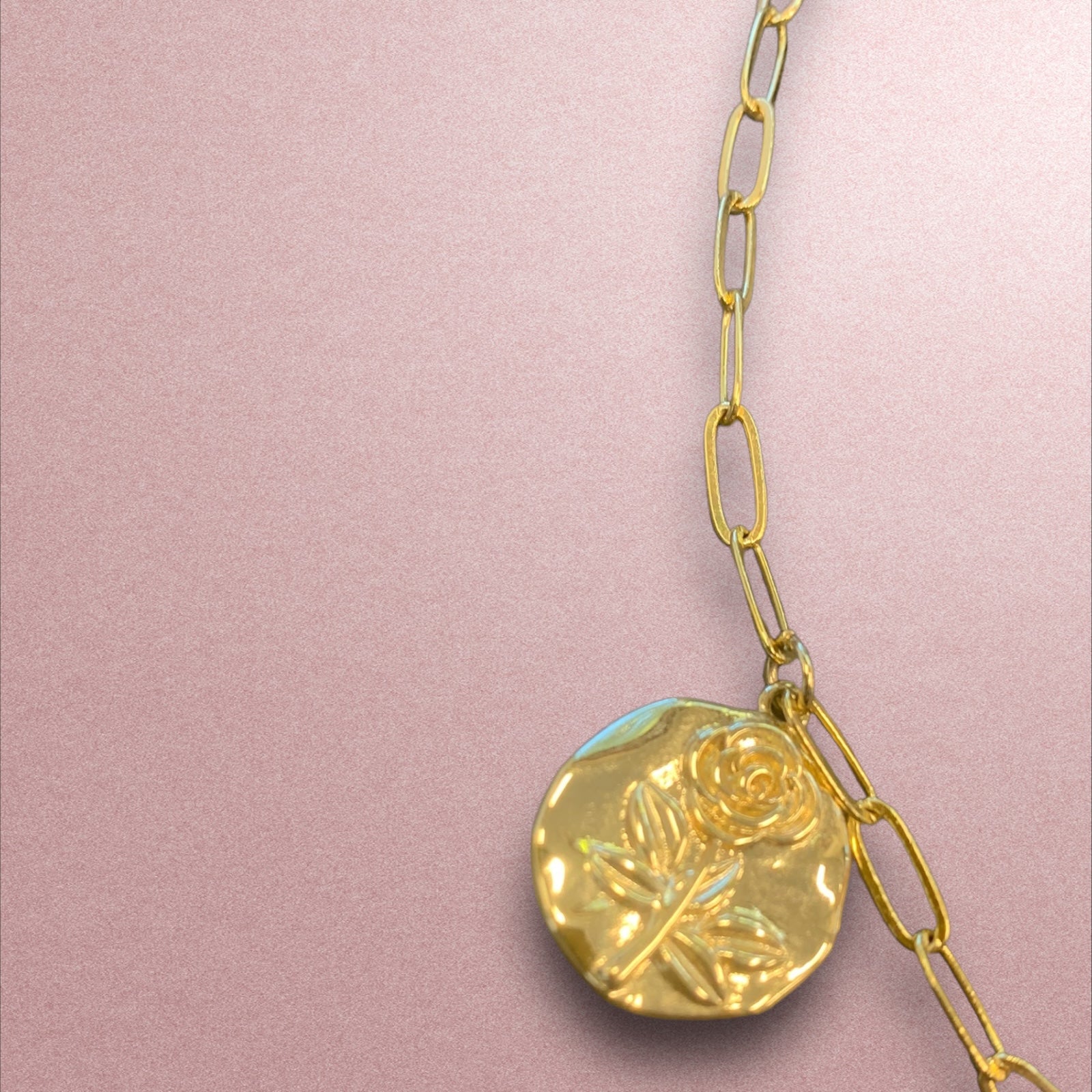 1 of 1 Gold and Pink Moon Tarot Charm Necklace-Necklace