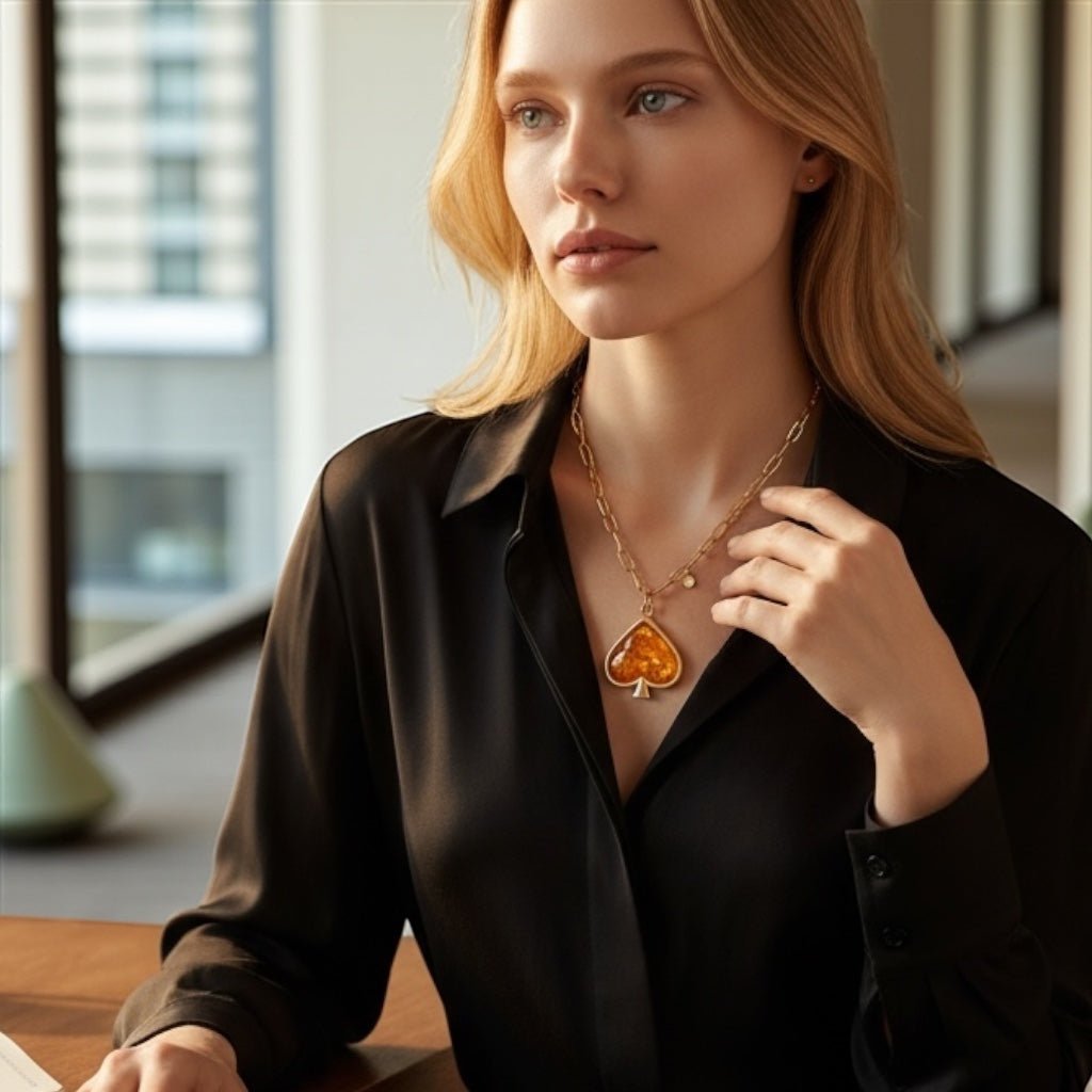 1 of 1 Long Gold and Orange Resin Necklace - Necklace