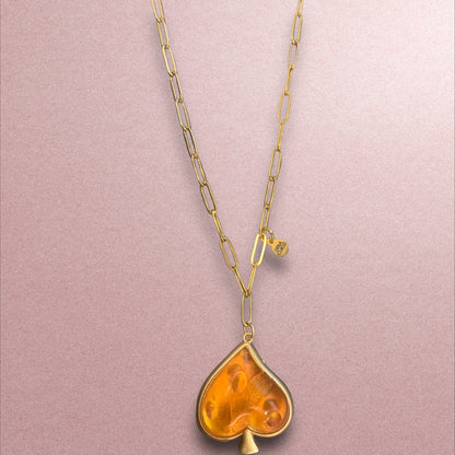 1 of 1 Long Gold and Orange Resin Necklace-Necklace