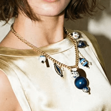1 of 1 Navy White and Gold Charm Statement Necklace - Necklace