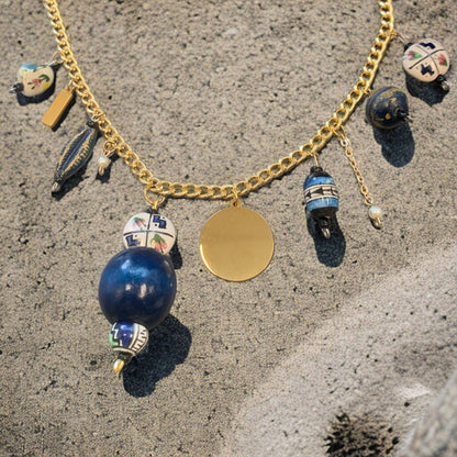 1 of 1 Navy White and Gold Charm Statement Necklace-Necklace