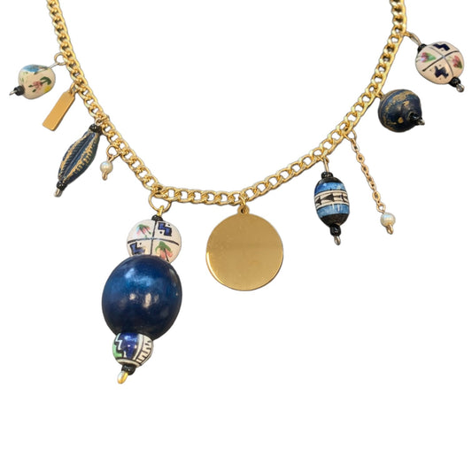1 of 1 Navy White and Gold Charm Statement Necklace-Necklace