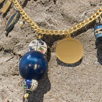 1 of 1 Navy White and Gold Charm Statement Necklace-Necklace