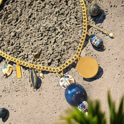 1 of 1 Navy White and Gold Charm Statement Necklace-Necklace