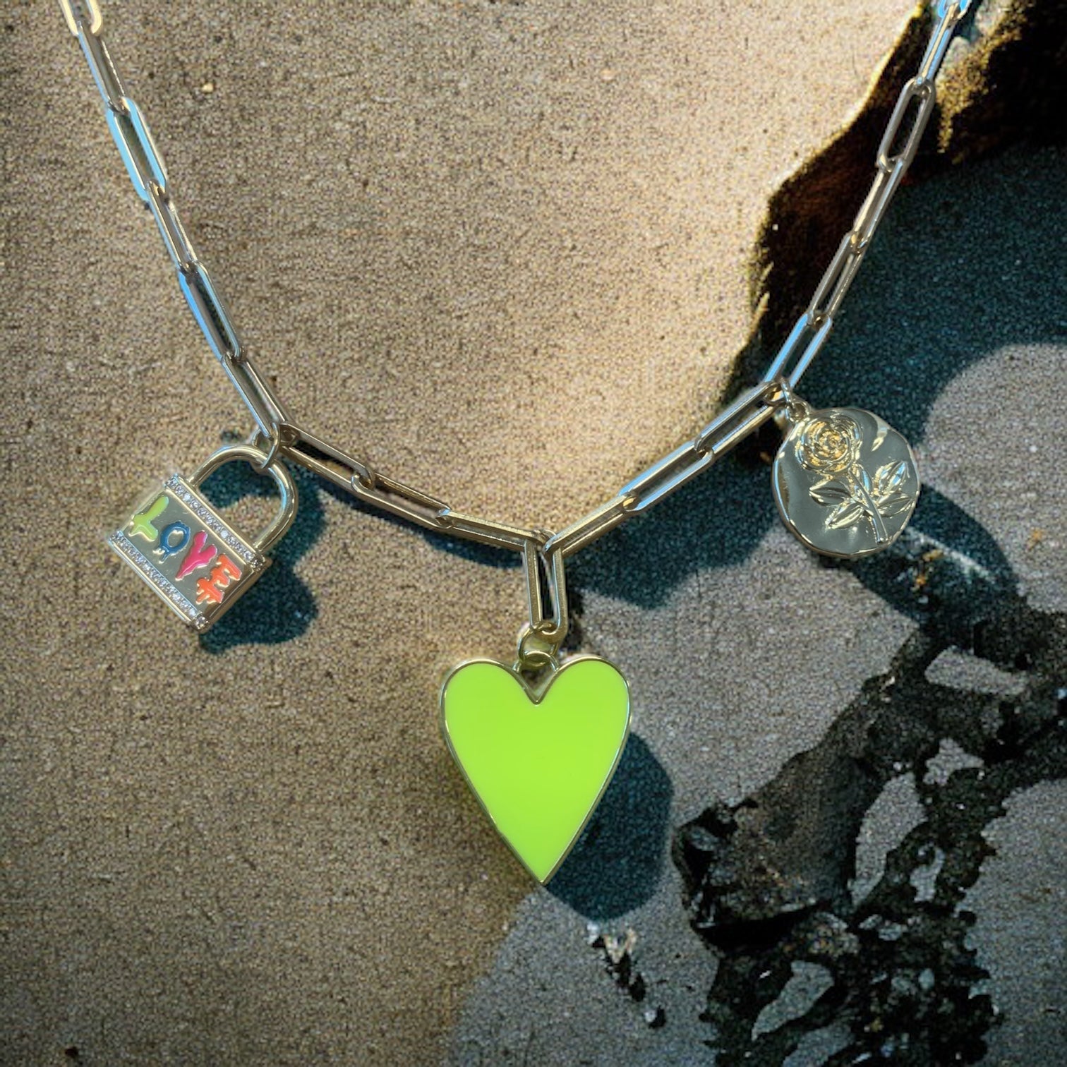 1 of 1 Neon Yellow Love Charm Statement Necklace-Necklace