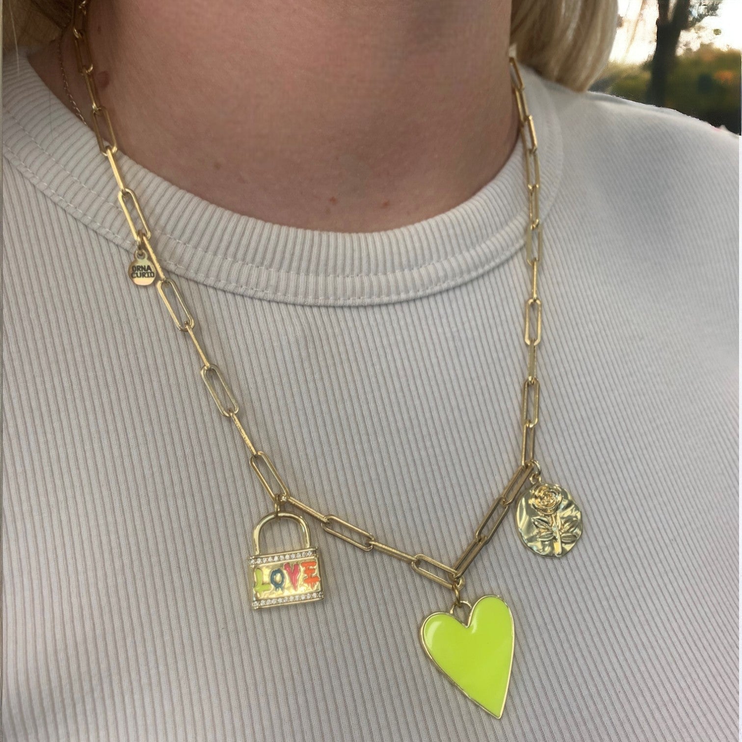 1 of 1 Neon Yellow Love Charm Statement Necklace-Necklace