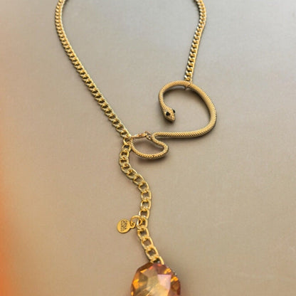 1 of 1 The Met Gold Snake and Czech Cut Crystal Necklace-Necklace