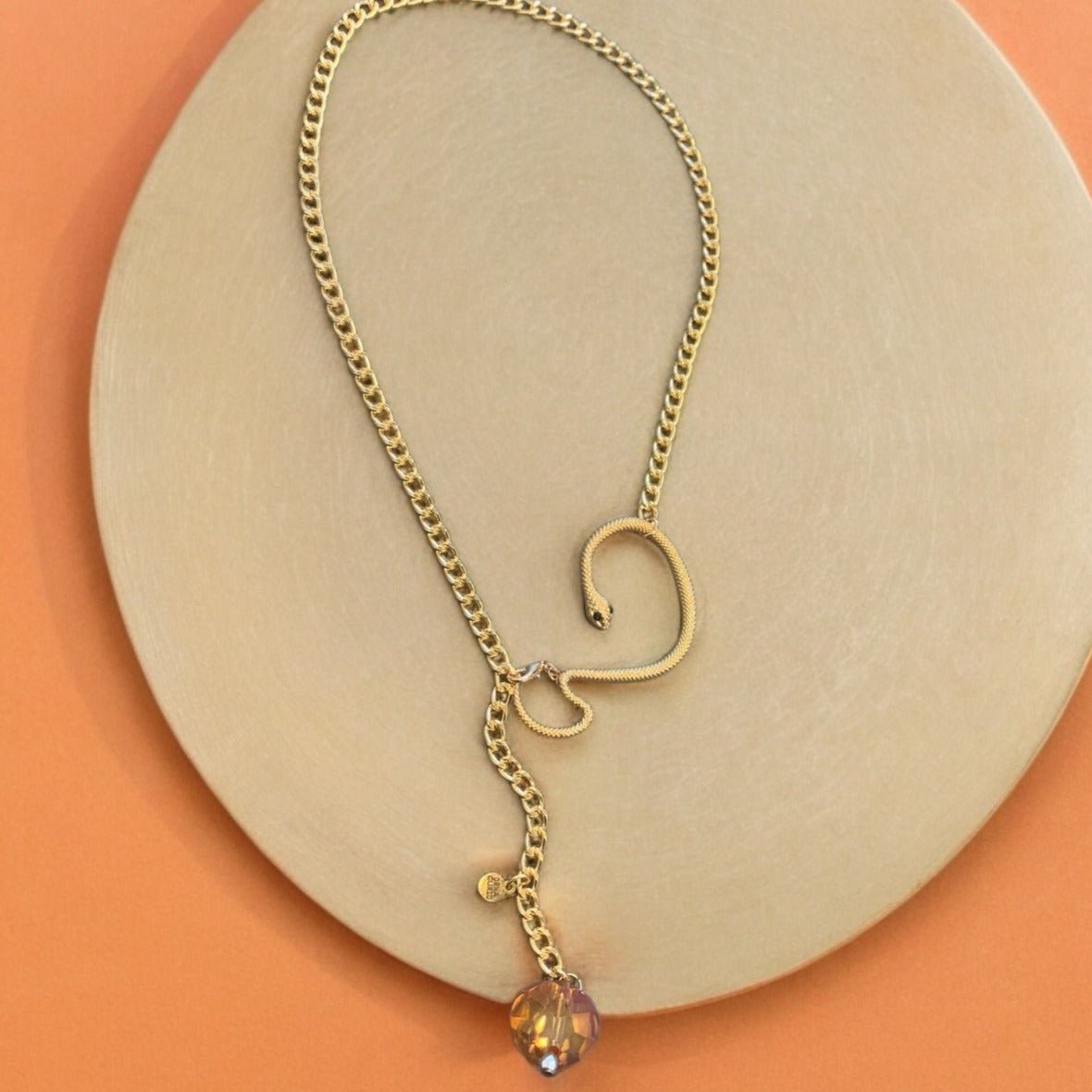 1 of 1 The Met Gold Snake and Czech Cut Crystal Necklace-Necklace