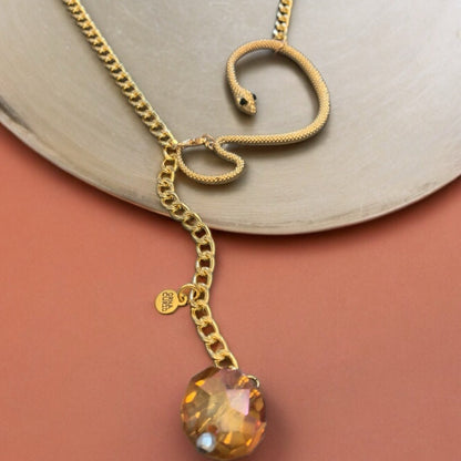 1 of 1 The Met Gold Snake and Czech Cut Crystal Necklace-Necklace