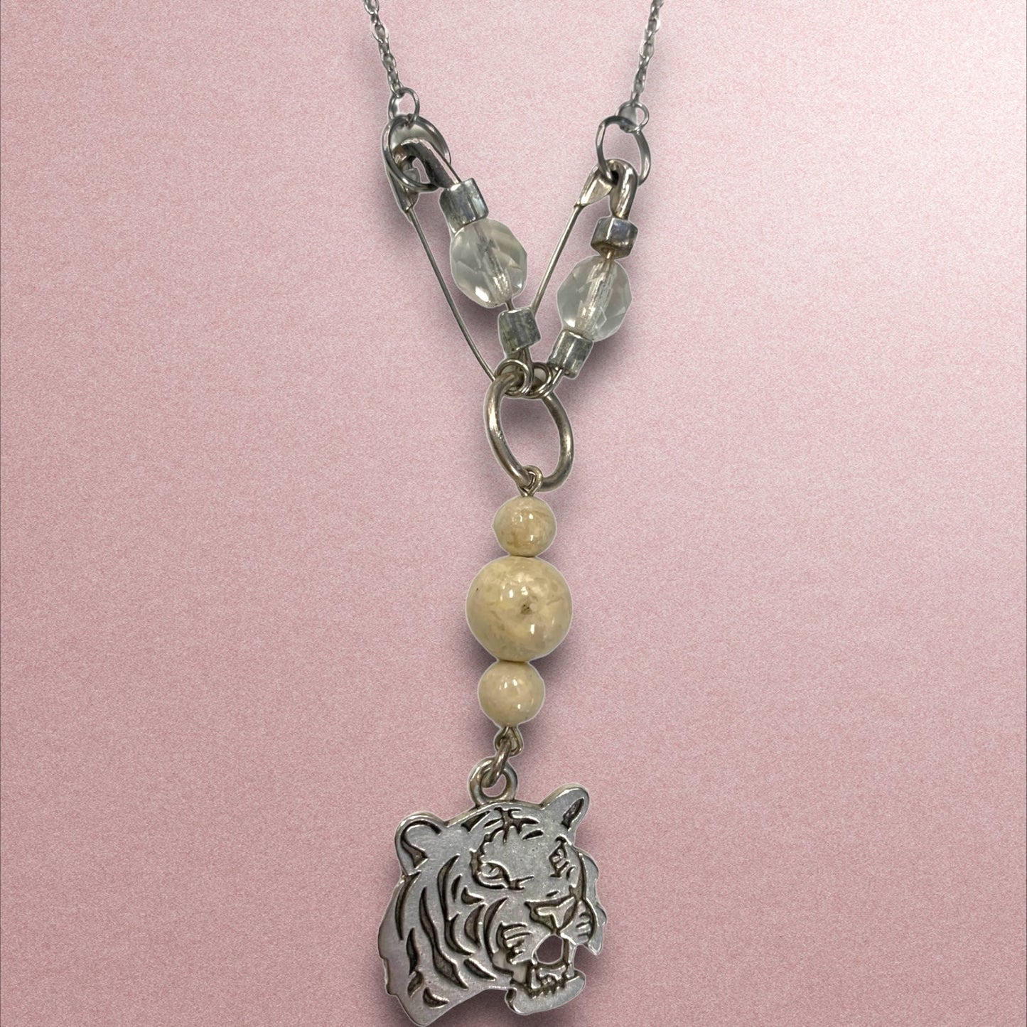 1 of 1 Tiger, Cream and Silver Statement Necklace-Necklace