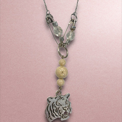 1 of 1 Tiger, Cream and Silver Statement Necklace-Necklace