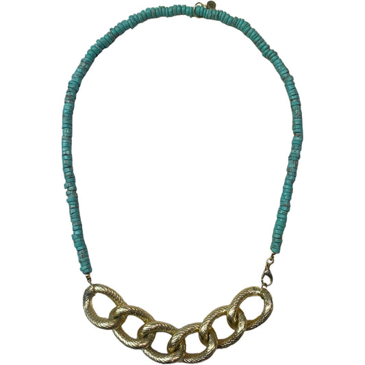 1 of 1 Turquoise and Gold Chain Multi Wear Statement Necklace-