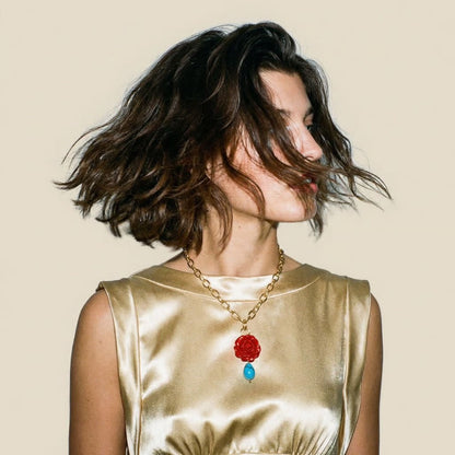 1 of 1 Vintage Rose and Turquoise Bespoke Statement Necklace - 